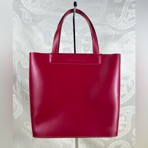 4212: Lamarthe Paris Red Leather Structured Mini Tote Top Handle Bag